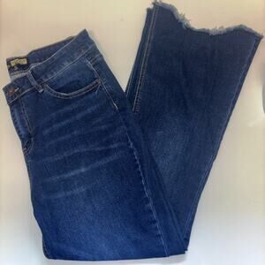 Suzanne Betro Women's Denim Jeans 12 Dark Wash Asymmetrical Bell Bottoms Cropped